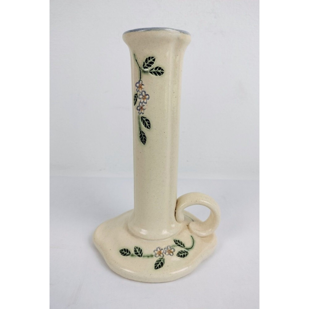 1990 Chamber Candle Stick Holder Ivory Floral Carved Handmade